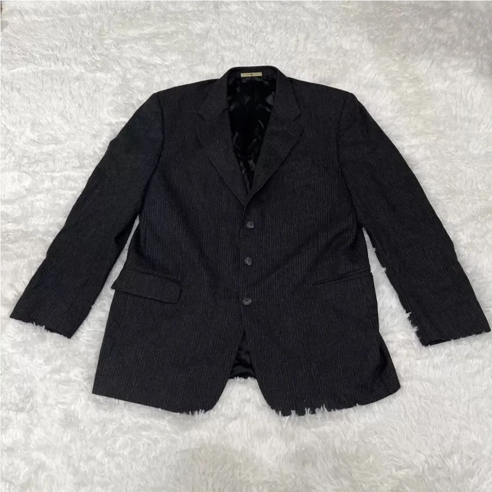 JOSEPH ABBOUD Blazer 44L Black Wool Suit Tattersall Single-Breasted Sport Coat